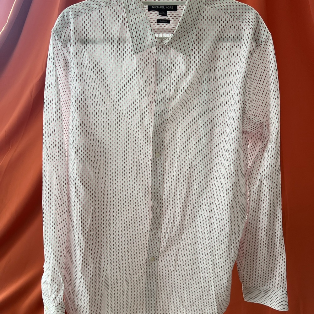 Michael Kors White Patterned Men's Button Down Shirt